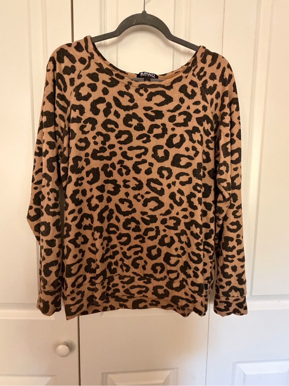 Buffalo David Bitton Leopard Print Long Sleeve Top - Tan & Black
